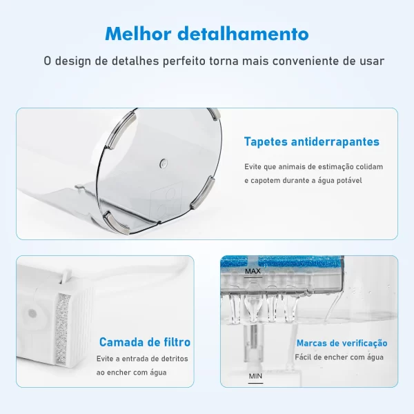 Fonte de água para gatos, filtro automático, bomba de água silenciosa, dispensador de água para cães e gatos - Imagem 6