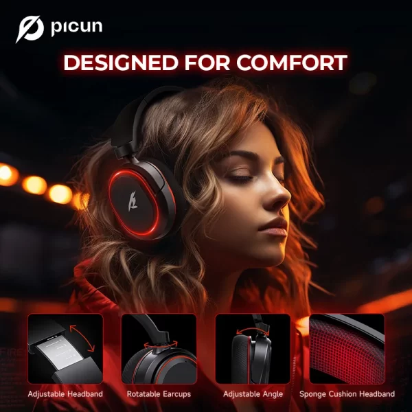 Picun g2 2.4g sem fio gaming headset bluetooth fones de ouvido 5ms baixa latência 7.1 surround enc microfone para pc ps4 ps5 telefone interruptor - Imagem 6