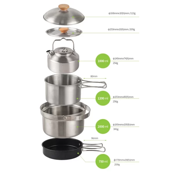 Chaleira de aço inoxidável para exterior, alça de travamento, acampamento, pote pendurado, portátil, panela de café, piquenique, 1l, bule, acessório de cozinha - Imagem 3