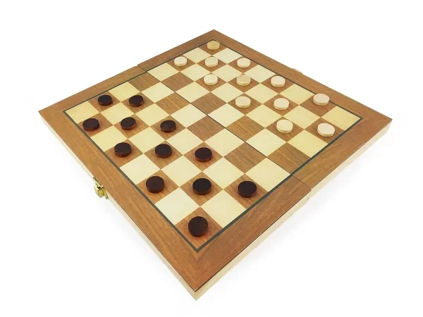 Jogo de Xadrez e Dama Caixa Tabuleiro de Madeira Dobrável 2 em 1 Grande 37,5x38,5cm Hoyle Games - Imagem 2