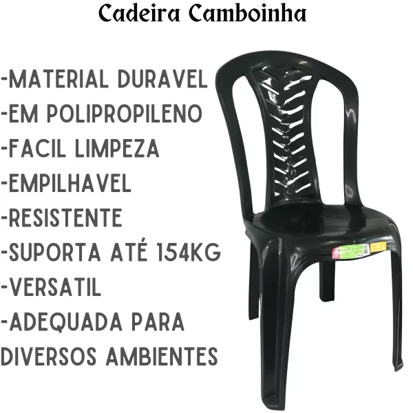 Cadeira Plástica Resistente Alta Qualidade Reforçada Preta - Imagem 3