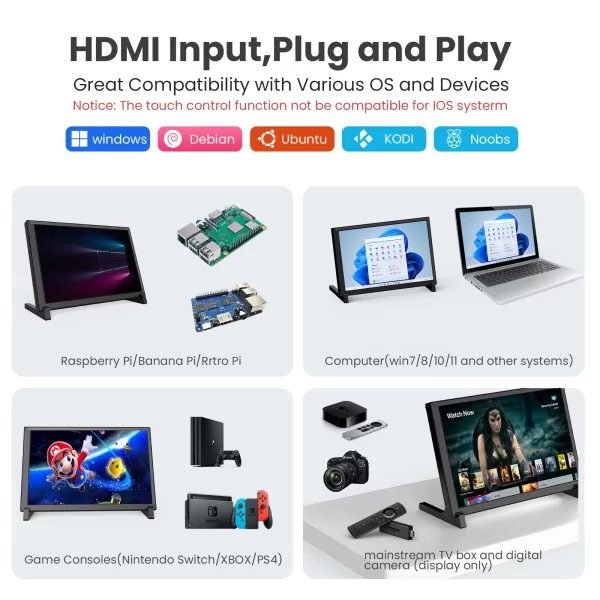 Eyoyo monitor 10.1 polegada tela sensível ao toque capacitivo portátil 1280x800 ips display para raspberry pi plug and play compatível win 8/10, tela toutch screen monitor, monitor portátil 10 polegadas screen extender - Imagem 6