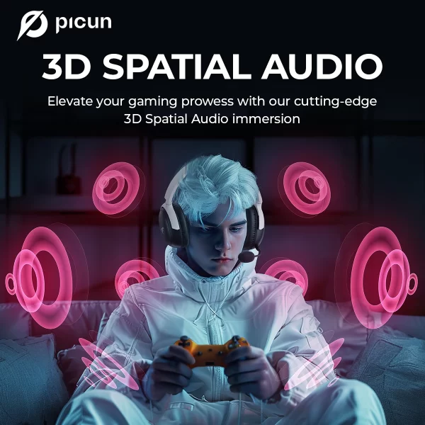 Picun g3 gaming fone de ouvido sem fio com microfone over-ear fones de ouvido bluetooth 5.4 40mm driver 2.4g/sem fio/cabo fones de ouvido usb 65h - Imagem 4