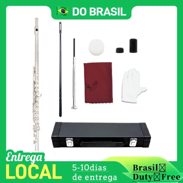 SLADE Prata 16 Buracos C Tom Flauta E Chave Instrumento de Sopro Niquelado Prata Cuproníquel Tubo Flauta Envio do Brasil