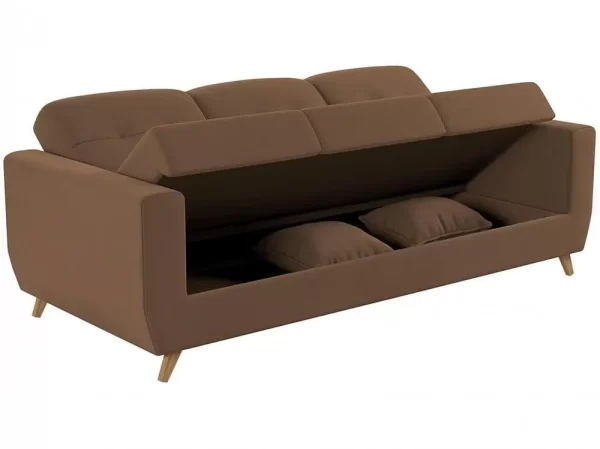 Sofá-cama Casal 3 Lugares com Baú Reclinável Veludo Matrix Pâmela - Imagem 3