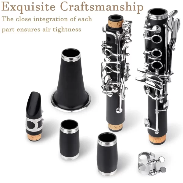 SLADE Clarinete preto Bb Clarinete plano 17 Clarinete de chave de níquel para iniciantes vem com 2 barris de arma casca dura e kit de limpeza - Imagem 6