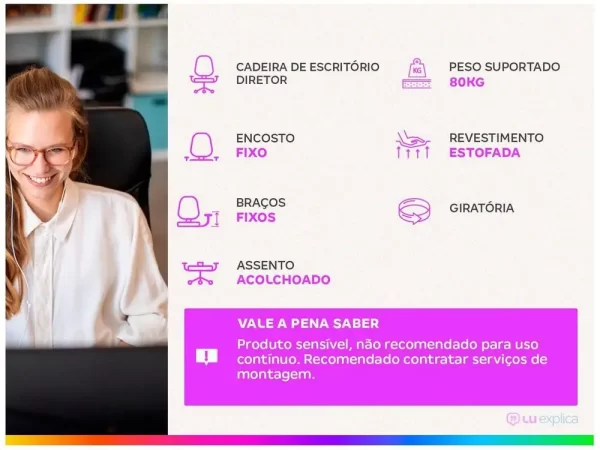 Cadeira de Escritório Diretor Giratória Preta DIR-002B Otello - Imagem 2
