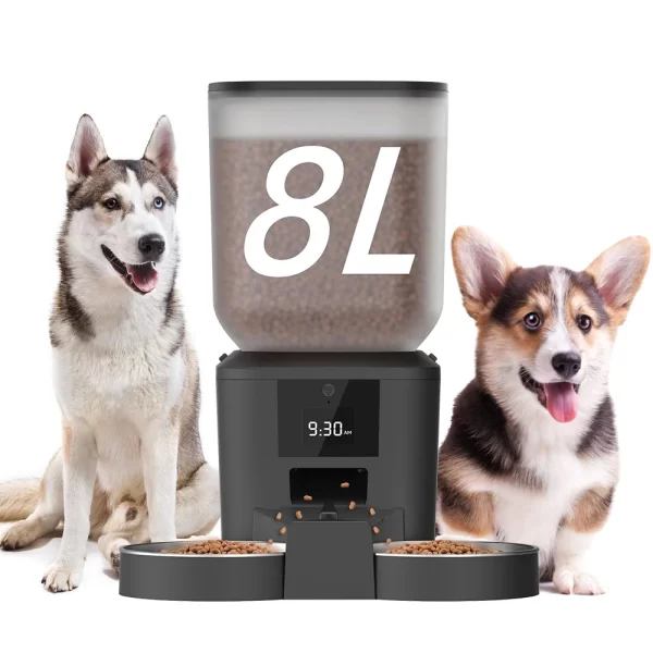 Distribuidor automático de alimentos para cães e gatos de 8L Alimentador automático de controle remoto com gravador de voz inteligente Tigela dupla quantitativa temporizada