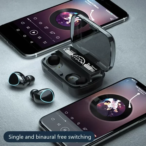 M10 fones de ouvido Bluetooth com microfone, caixa de carregador de fone de ouvido, fones de ouvido sem fio,tela de exibição LED - Imagem 4