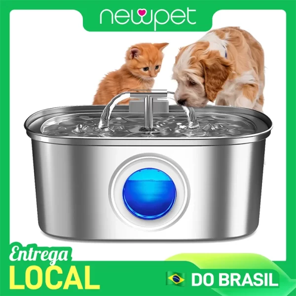 Newpet 3.2l gato água dispensador de animais de estimação aço inoxidável com luz led bomba silenciosa fonte automática para gato cão beber tigela