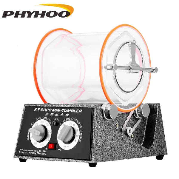 Phyhoo kt2000 5kg copo rotativo jóias polidor grânulo superfície mais limpo tambor polimento máquina finalizador com temporizador para chanfrar