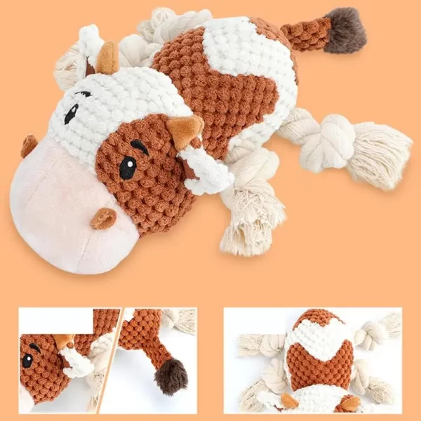 Brinquedos estridentes para cães, macio e confortável, brinquedo de mastigar, vaca de pelúcia, brinquedos interativos para cães pequenos, médios e grandes - Imagem 4