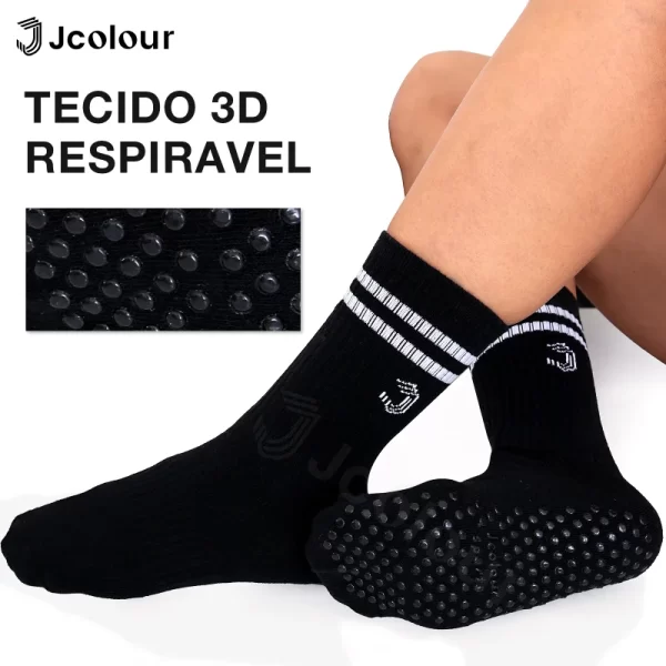 Kit 5 pares Meias de Futebol Femininas Esportivas Pretas e Brancas Transpiráveis Antiderrapantes - Imagem 4