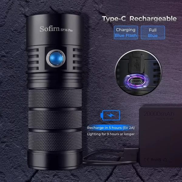 Sofirn SP36 Pro 8000lm Lanterna LED poderosa 4 * SST40 USB C recarregável 18650 tocha - Imagem 3
