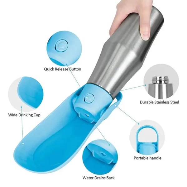 Tigela de água de viagem para cães portátil garrafa de água do cão para caminhar à prova de vazamento dobrável dispensador de água tigela de água de aço inoxidável - Imagem 4