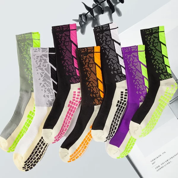 6 Pares,Meias Longas de Futebol Multicoloridas, Antiderrapantes de Silicone, Malha Respirável, Meias Esportivas Masculinas - Imagem 2
