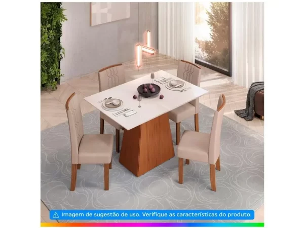 Mesa de Jantar 4 Cadeiras Retangular Freijo e Off DJ Móveis Copenhague - Imagem 3