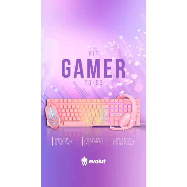 KIT GAMER ROSA TECLADO + MOUSE + HEADSET
