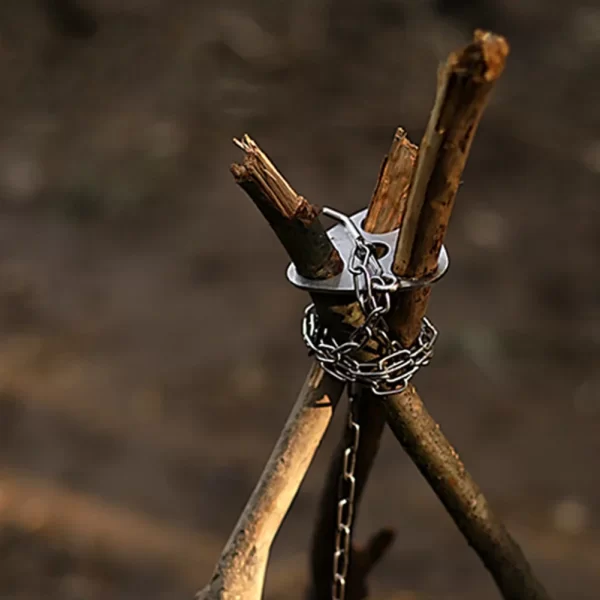 Panela pan tripé montagem de aço inoxidável acampamento tripé pendurado pote suporte com saco armazenamento couro acessórios ao ar livre - Imagem 5