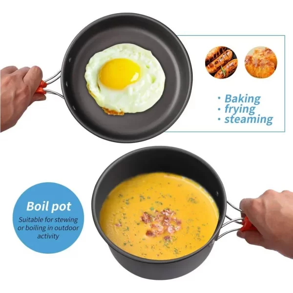 Conjunto de cozinha para acampamento, panelas para viagem, conjunto de piquenique ao ar livre, bule para 2-3 peaple, panelas antiaderentes, conjuntos variados - Imagem 3