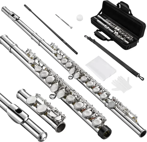 Instrumento de flauta chave C de célula fechada 16, adequado para iniciantes e jogadores avançados, equipado com kit de limpeza de flauta