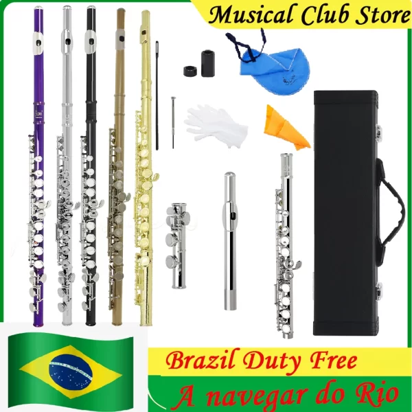 Slade 16 buracos abertos fechados c chave profissional flauta transversal instrumento musical de concerto com caixa pano de limpeza luvas vara
