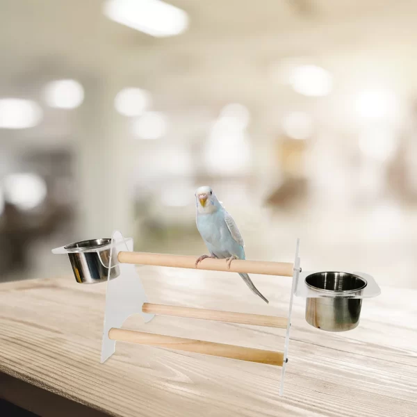 Pássaro suporte de jogo tripé e copo de alimentação para pássaro animal de estimação pássaro treinamento suporte com copos alimentação papagaios parque infantil poleiro pássaro - Imagem 4
