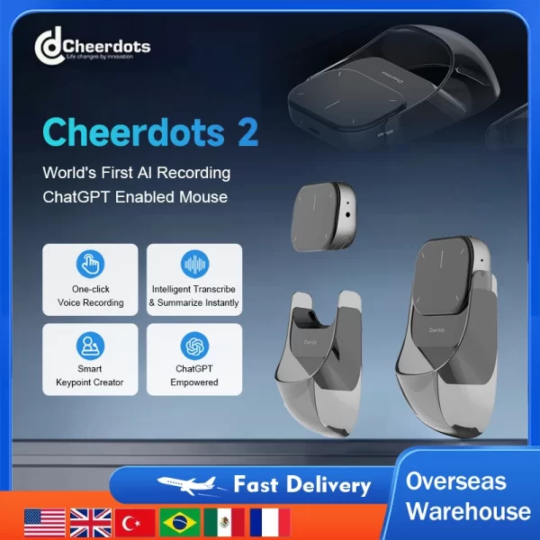 Cheerdots 2 mouse de ar removível sem fio touchpad tudo-em-um mouse habilitado bolso sem fio controle de gravação ia chatgpt escritório