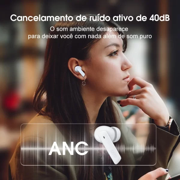 QCY HT05 ANC fone de ouvido sem fio 40dB cancelamento de ruído Bluetooth 5.2 fone de ouvido 6 microfone ENC HD chamada TWS fones de ouvido modo de transparência - Imagem 2