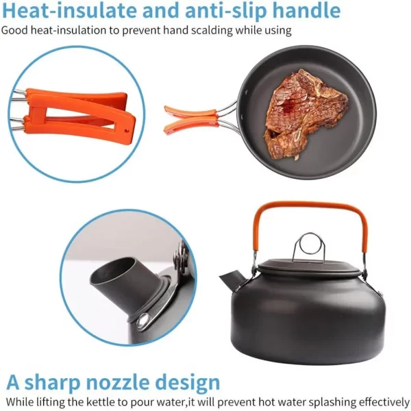 Conjunto de cozinha para acampamento, panelas para viagem, conjunto de piquenique ao ar livre, bule para 2-3 peaple, panelas antiaderentes, conjuntos variados - Imagem 2