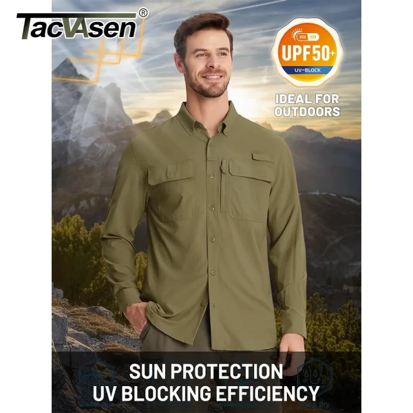 TACVASEN-Camisas de manga comprida para homens, UPF 50 +, proteção solar, camisas de pesca, malha respirável, caminhadas, trabalho, carga, secagem rápida - Imagem 3