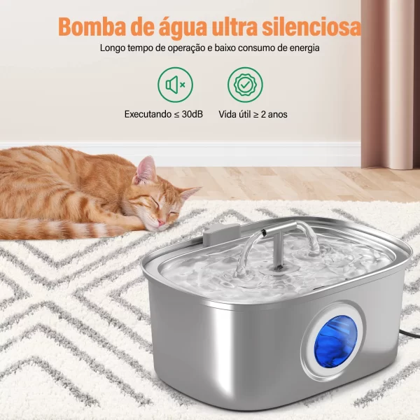 Newpet 108oz/3.2L Cat Water Dispenser de aço inoxidável para animais de estimação com filtro Bomba silenciosa Fonte automática para bebedouro de cães e gatos - Imagem 2