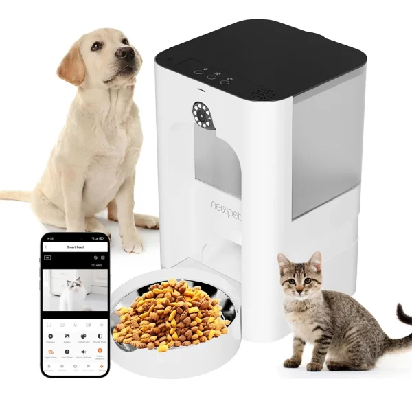 Newpet 4L Alimentador inteligente de grande capacidade para animais de estimação com câmera e dispensador automático de alimentos para gatos Alimentador remoto com APP de tempo quantitativo