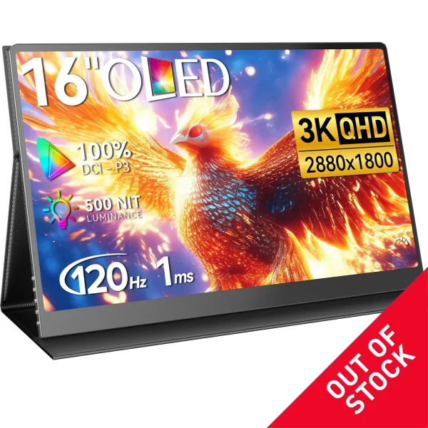 Monitor UPERFECT 16" 3K OLED 2880x1800 120Hz 1ms 16:10 100% DCI-P3 Display de jogos portátil Design ultrafino para laptop PC MAC Phone Console de jogos