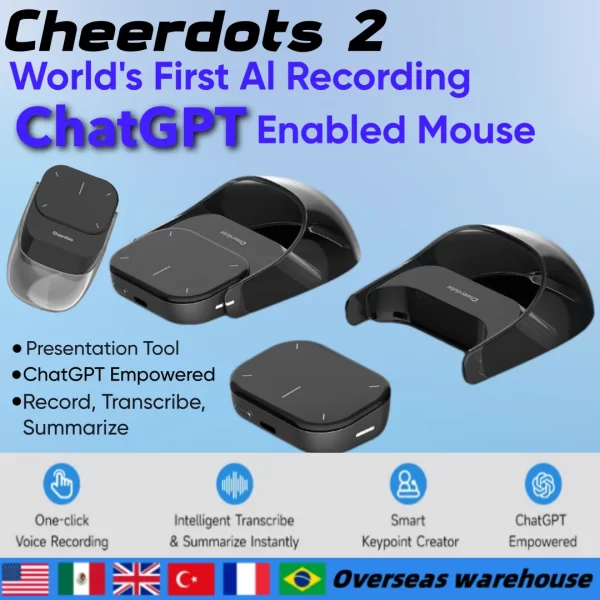 Cheerdots 2 mouse de ar removível sem fio touchpad tudo-em-um bolso ai gravação habilitado mouse controle sem fio chatgpt escritório