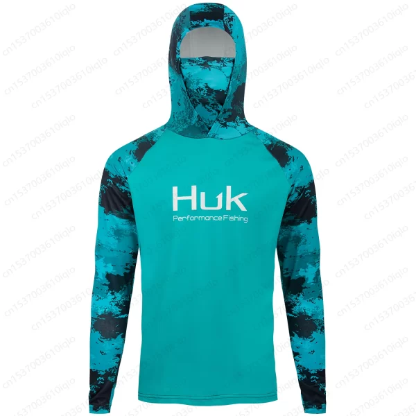 Huk upf 50 + manga longa com capuz capa facial camisas de pesca moletom de secagem rápida respirável proteção uv camisas de pesca masculinas - Imagem 4