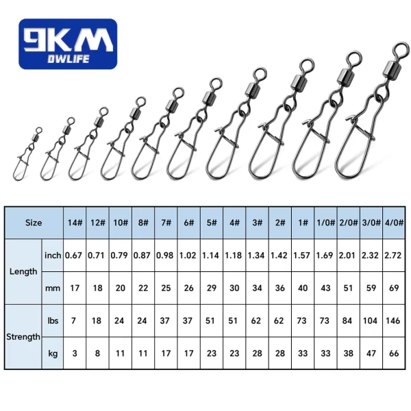 Duo-lock snap gira 50 ~ 200 pçs pesca giratória snap latão inoxidável pesca de água salgada rolamento barril conectores giratórios enfrentar - Imagem 2