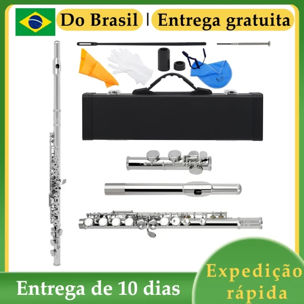 SLADE 16 Buraco Fechado C Tom Flauta Cuproníquel Flauta Instrumento de Sopro com E Chave Caso Luvas Acessórios Envio do Brasil