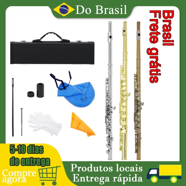 SLADE 16 Buracos Flauta C Chave Fechada Flauta Prata Cuproníquel Profissional Instrumentos Musicais de Sopro Kit Flauta para Iniciantes - Imagem 4