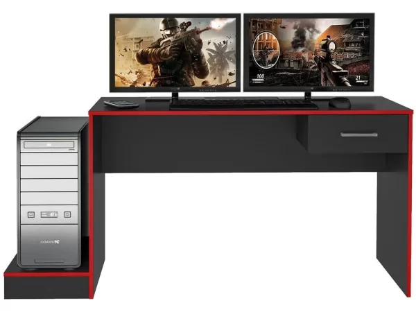Mesa Gamer Artely Preto e Vermelho 1 Gaveta - Imagem 5