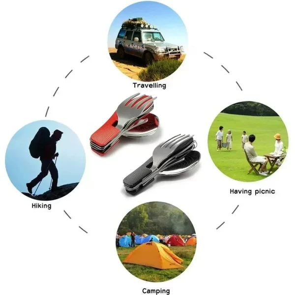 Conjunto de utensílio de acampamento dobrável multi-funcional faca garfo colher combo para esportes ao ar livre piquenique caminhadas viagem ferramentas leves - Imagem 2