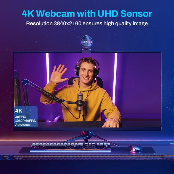 Webcam 4k emeet s600 câmera usb 1080p 60fps streaming web câmera autofoco streaming de vida câmera com microfones para tiktok/youtube - Imagem 2