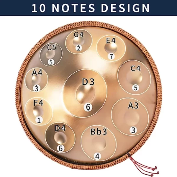 Tambor de mão dourado 432 Hz/440 Hz com língua de aço para ioga, instrumento de meditação, iniciante, presente de tambor, 22 polegadas, 9, 10,12,14,17 notas - Imagem 4