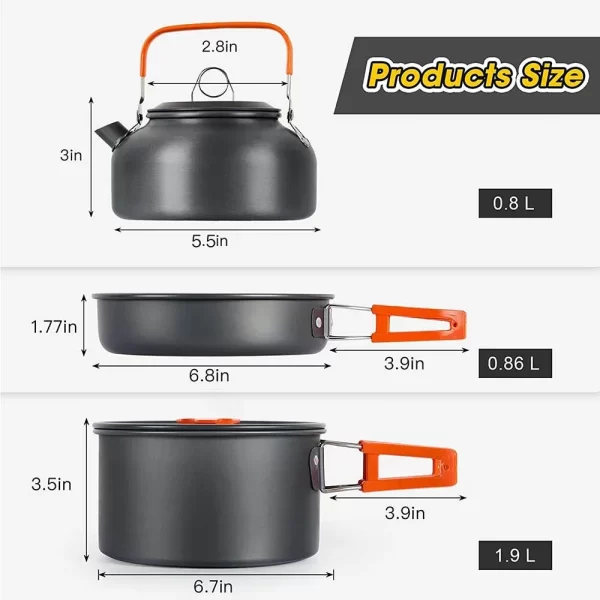 Conjunto de cozinha para acampamento, panelas para viagem, conjunto de piquenique ao ar livre, bule para 2-3 peaple, panelas antiaderentes, conjuntos variados - Imagem 4