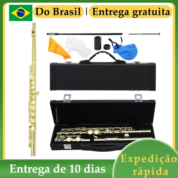 SLADE 16 Buraco Fechado C Tom Flauta Cuproníquel Flauta Instrumento de Sopro com E Chave Caso Luvas Acessórios Envio do Brasil - Imagem 2