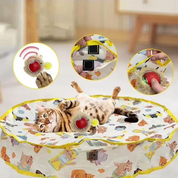 Brinquedo elétrico para gatos, bola de rolamento rápido em tapete de jogo, brinquedo elétrico inteligente para gatinhos, recarregável, brinquedo ativo para gatos internos, jogo de esconder e procurar - Imagem 4