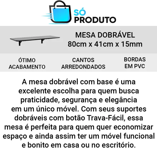 Mesa Dobrável de Parede Bemfixa Branca 80x41cm em MDP - Imagem 4