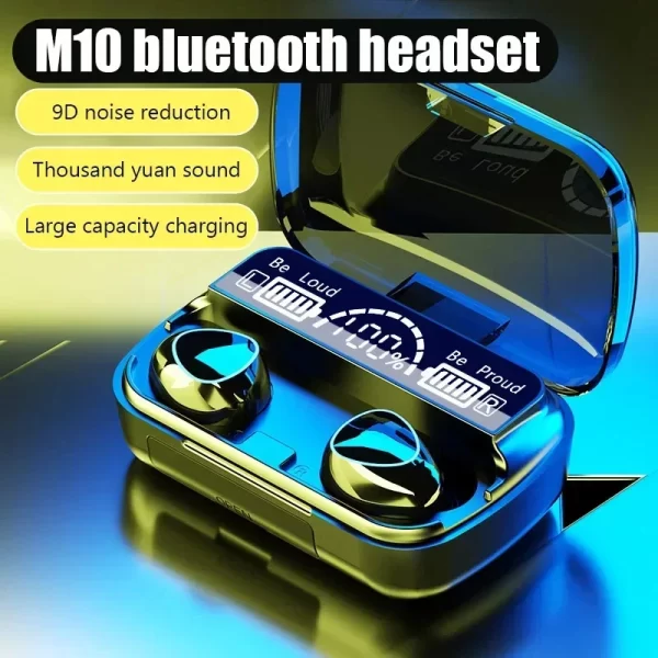M10 fones de ouvido Bluetooth com microfone, caixa de carregador de fone de ouvido, fones de ouvido sem fio,tela de exibição LED - Imagem 2