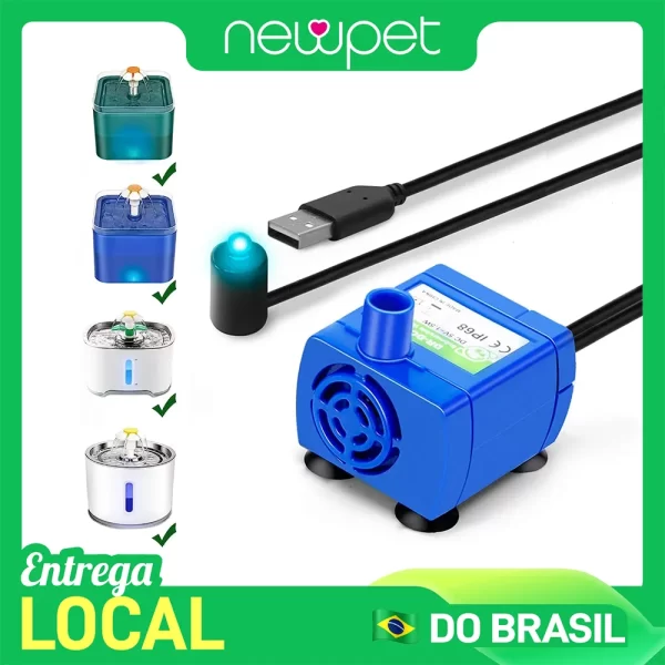 Newpet Mini bomba submersível DC 5V 160L/H 1,5W Bomba de água USB ultra-silenciosa para animais de estimação Bomba de água com motor sem escova
