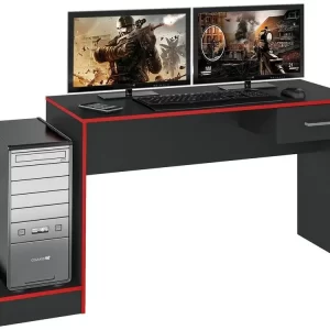 Mesa Gamer Artely Preto e Vermelho com Gaveta